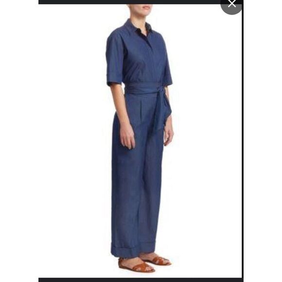 Loro Piana Blue Lightweight Denim Wide Leg Belted Jumpsuit IT 40/ US - Picture 12 of 12